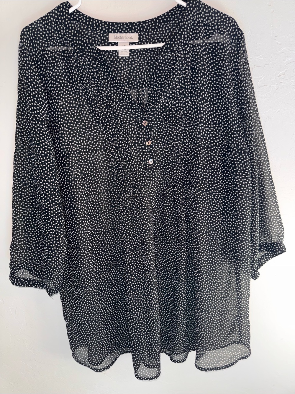 Motherhood Maternity Black with White Polka Dot Long Sleeve Nursing Blouse
